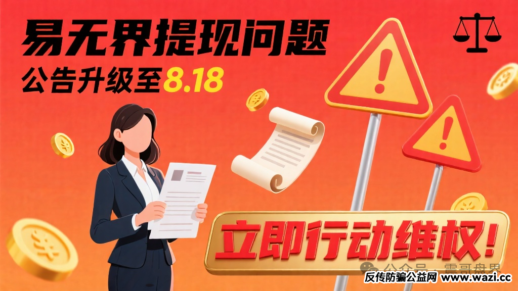 【易无界】提现已经出问题，发公告升级到8月18号，该维权了！