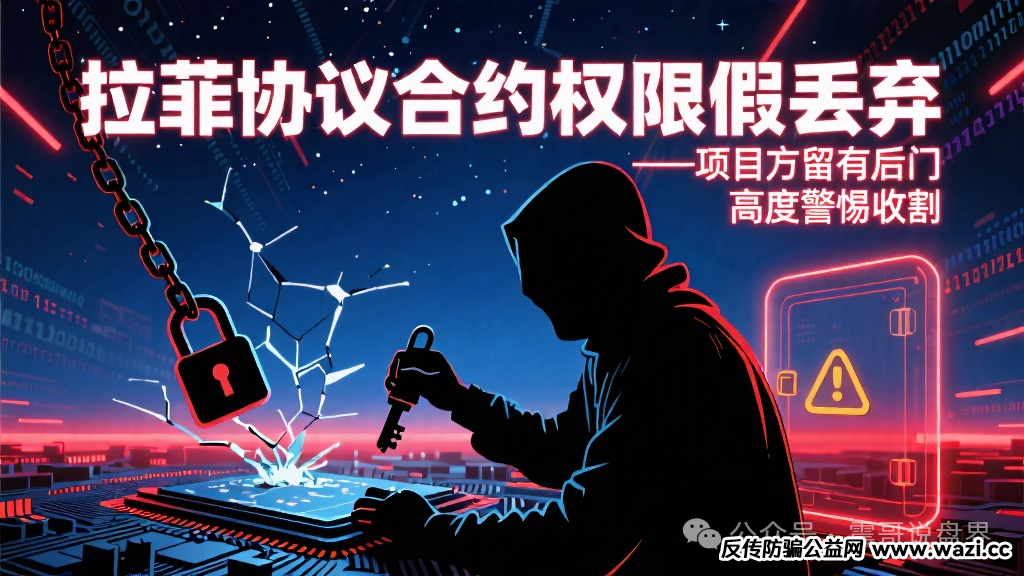 【拉菲协议合约】权限假丢弃，项目方留有后门，高度警惕收割！